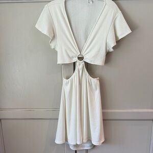 Divided White Mini Dress with Ring Detail